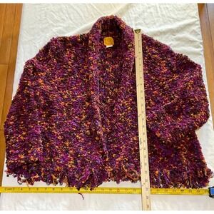 Ruby Road Popcorn Sweater Cardigan Womens Size Medium Purple Fringe Hem Open